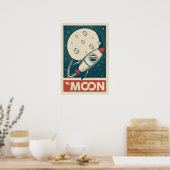 Moon Retro Galaxy Rocket Poster (Keuken)