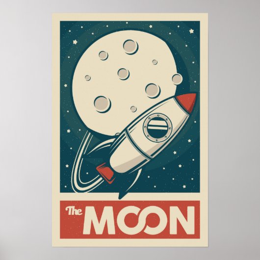 Moon Retro Galaxy Rocket Poster (Voorkant)