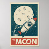Moon Retro Galaxy Rocket Poster (Voorkant)