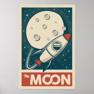 Moon Retro Galaxy Rocket Poster