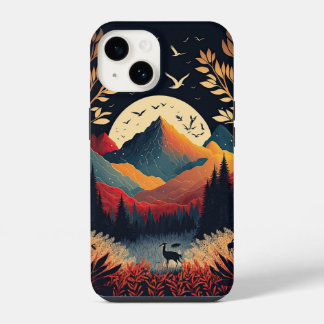 Moon Rising Behind Colorful Mountains and Meadow iPhone 14 Hoesje