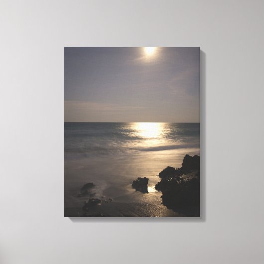 Moon Rising Over Ocean Canvas Afdruk (Voorkant)