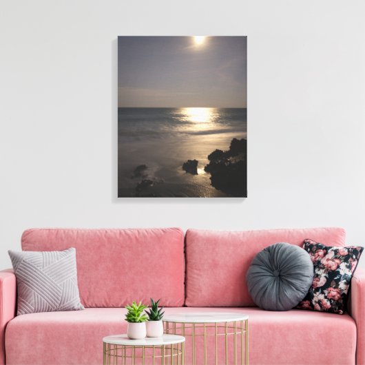 Moon Rising Over Ocean Canvas Afdruk (Insitu (Woonkamer))