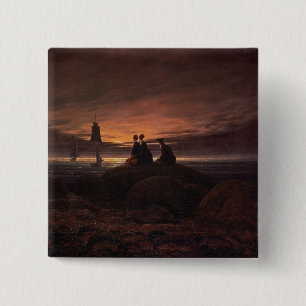 Moon Rising Over the Zee, 1822 (olie op doek) Vierkante Button 5,1 Cm