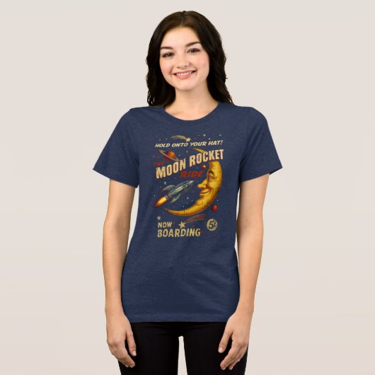 Moon Rocket Ride Dames T-shirt (Navy) (Voorkant volledig)