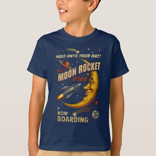 Moon Rocket Ride Jeugd T-Shirt (Marine) (Voorkant)