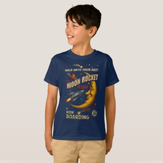 Moon Rocket Ride Jeugd T-Shirt (Marine) (Voorkant volledig)