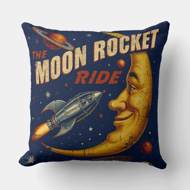 Moon Rocket Ride  Pillow Kussen (Voorkant)