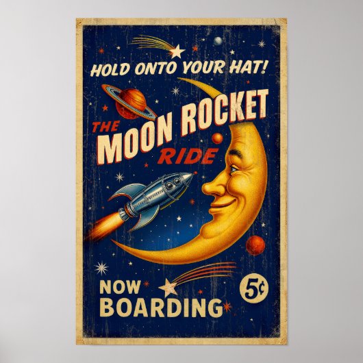 Moon Rocket Ride Vintage Poster - retro sci-fi (Voorkant)