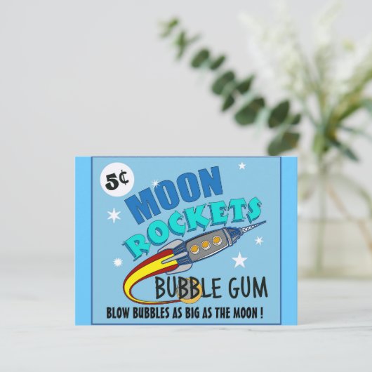 Moon Rockets Bubble Gum Briefkaart (Staand voorkant)