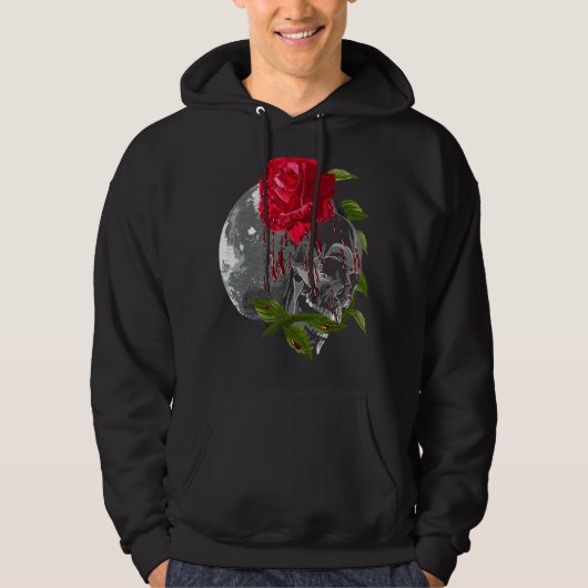 Moon Roos Skull Gothic Illustratie Emo Death Meta Hoodie (Voorkant)