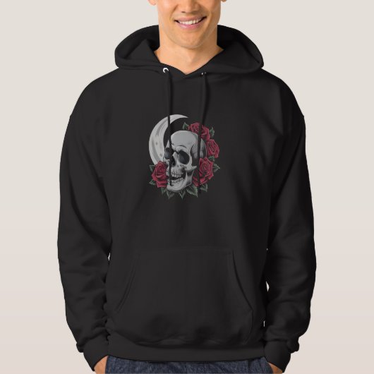 Moon Roos Skull Gothic Illustratie Emo Death Meta Hoodie (Voorkant)