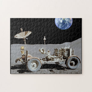 Moon Rover met aarde toegevoegd aan de achtergrond Legpuzzel