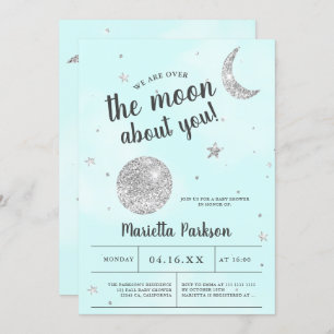 Moon Silver Glitter Blue wolds baby shower Kaart