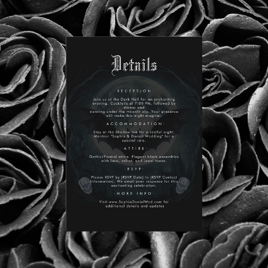 Moon Skull Bats Gothic Wedding Zwart Details Informatiekaartje