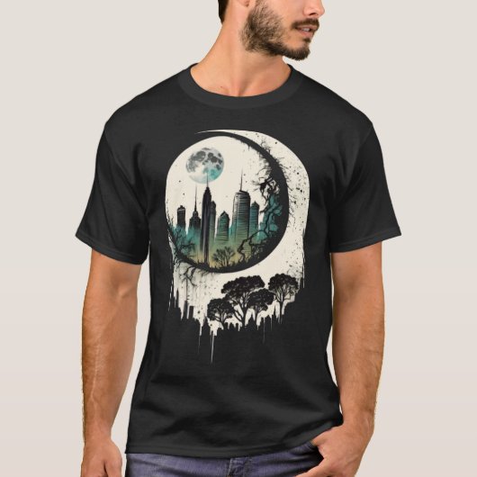 Moon Skyline City By Night Crescent Moon Aesthetic T-shirt (Voorkant)