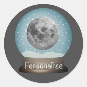 Moon snow wereldbol space Sci Fi winter grijs blau Ronde Sticker