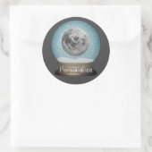 Moon snow wereldbol space Sci Fi winter grijs blau Ronde Sticker (Tas)