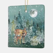 Moon Snowfall Waterverf Fawn Deer Forest Keramisch Ornament (Links)