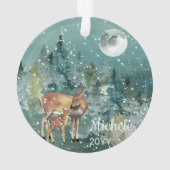 Moon Snowfall Waterverf Fawn Deer Forest Ornament (achterkant)
