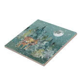 Moon Snowfall Waterverf Fawn Deer Forest Tegeltje (Zijkant)