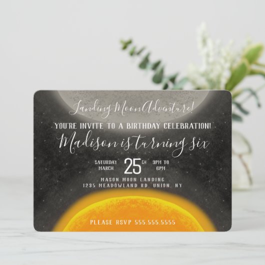 Moon Space Galaxy Birthday Hand Drawn Invitation Kaart (Staand voorkant)