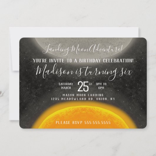 Moon Space Galaxy Birthday Hand Drawn Invitation Kaart (Voorkant)