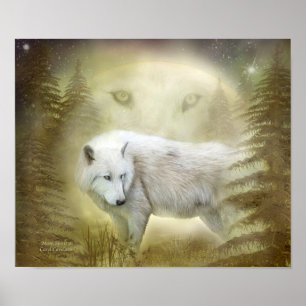 Moon Spirit 2 - White Wolf Fine Art Poster/Print Poster