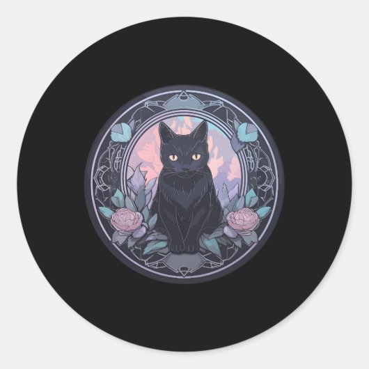 Moon Spiritueel Cat Witchy Black Cat Pastel Ronde Sticker (Voorkant)