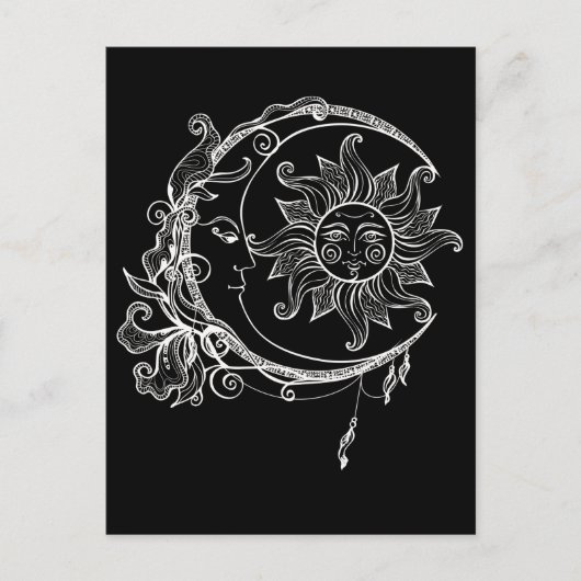 Moon Spiritueel Crescent Sun Astronomie Stars Briefkaart (Voorkant)