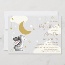 Moon Star Cloud Bunny Baby shower Uitnodiging