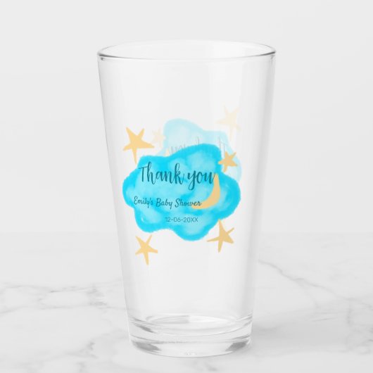 Moon star clouds waterverf baby shower naam toevoe glas (Voorkant)