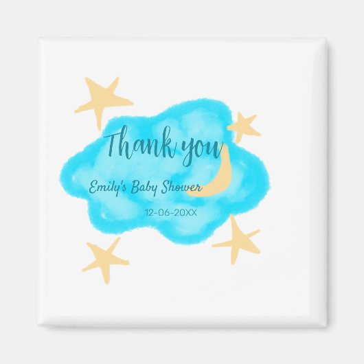 Moon star clouds waterverf baby shower naam toevoe magneet (Voorkant)