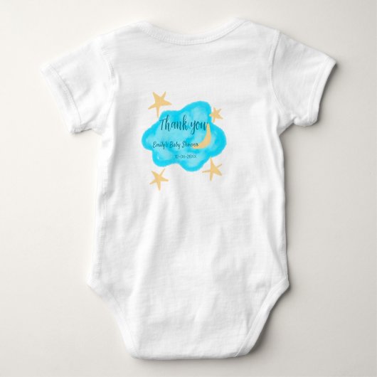 Moon star clouds waterverf baby shower naam toevoe romper (Achterkant)