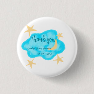 Moon star clouds waterverf baby shower naam toevoe ronde button 3,2 cm