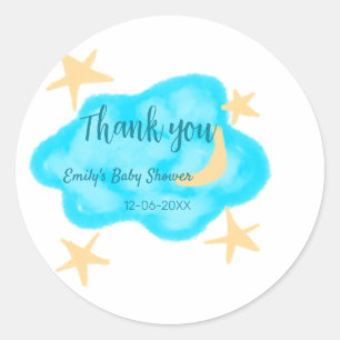 Moon star clouds waterverf baby shower naam toevoe ronde sticker