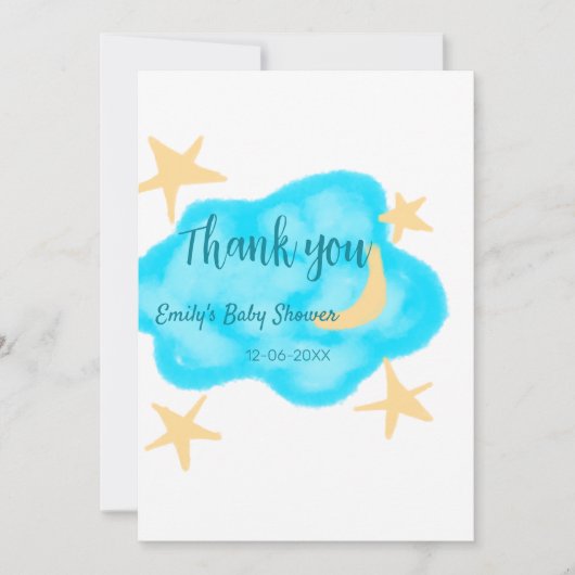 Moon star clouds waterverf baby shower naam toevoe save the date (Voorkant)