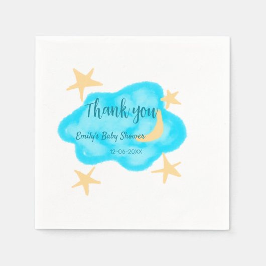 Moon star clouds waterverf baby shower naam toevoe servet (Voorkant)