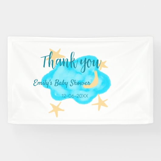 Moon star clouds waterverf baby shower naam toevoe spandoek (Horizontaal)