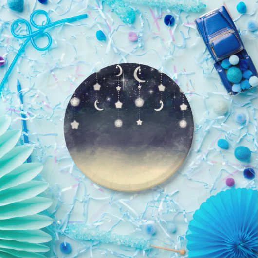 Moon Star Glow Hemelse Waterverf Baby shower Papieren Bordje (Feest)