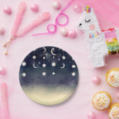 Moon Star Glow Hemelse Waterverf Baby shower Papieren Bordje (Feest)