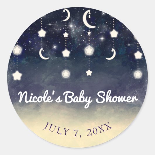 Moon Star Glow Hemelse Waterverf Baby shower Ronde Sticker (Voorkant)