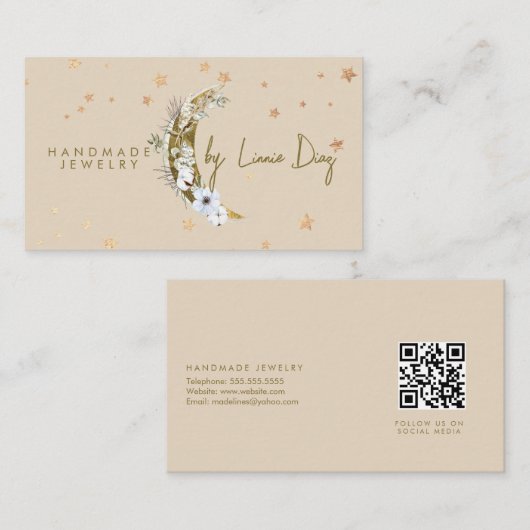 Moon Star Handmade Jewelry Artist Faux Gold B Visitekaartje (Voorkant / Achterkant)