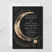 Moon Starry Night Boho Budget QR Code Wedding Kaart (Voorkant)
