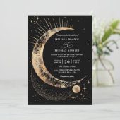 Moon Starry Night Boho Budget QR Code Wedding Kaart (Staand voorkant)