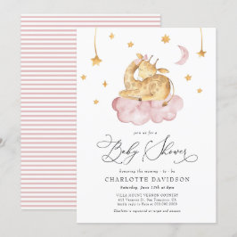 Moon & Stars Animal Giraffe Pink Girl Baby shower Kaart