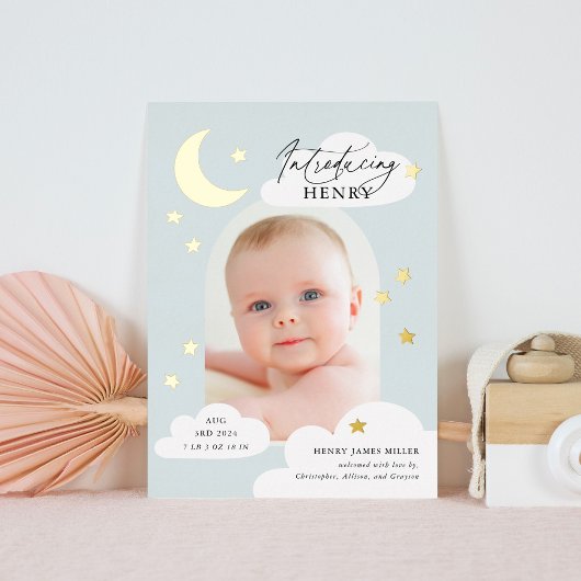 Moon Stars Arch Foto Blue Birth Announding Folie Uitnodiging