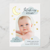 Moon Stars Arch Foto Blue Birth Announding Folie Uitnodiging (Voorkant)