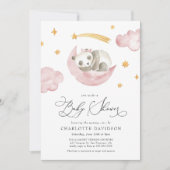 Moon & Stars Baby Animal Roze Baby shower Kaart (Voorkant)