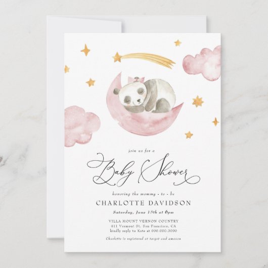 Moon & Stars Baby Animal Roze Baby shower Kaart (Voorkant)
